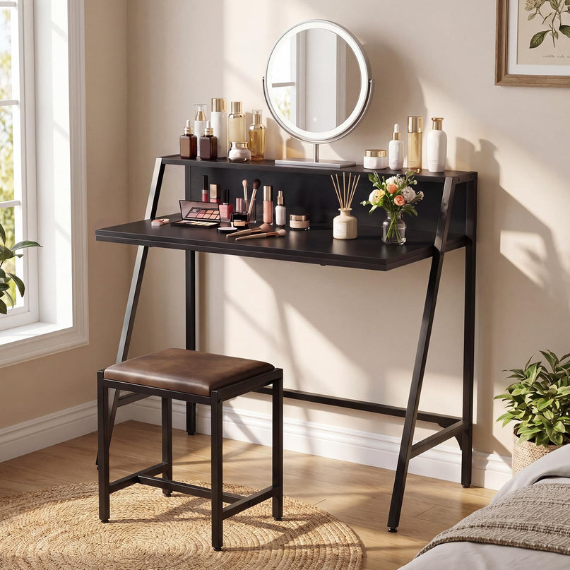 Giantex 31.5" Small Industrial Writing Desk with Raised Storage Shelf & Heavy-Duty Metal Frame