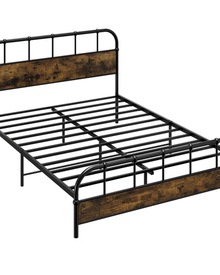 Giantex Queen Size Metal Bed Frame with Wood Headboard, Industrial Platform Bed Frame with Heavy Duty Metal Slat