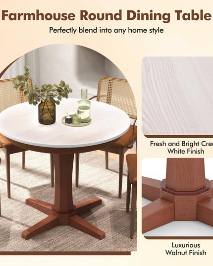 Giantex Round Dining Table, 36” Kitchen Table with Base, Solid Rubber Wood Frame, Breakfast Table for 4 People