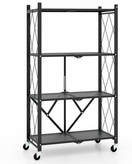 Giantex 4-Tier Foldable Storage Shelf, Collapsible Shelving Unit Display with Lockable Wheels