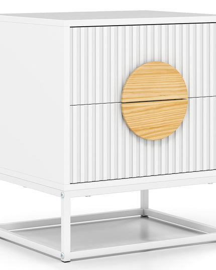 Giantex Fluted Nightstand with 2 Drawers Natural Circle Handle & Metal Frame