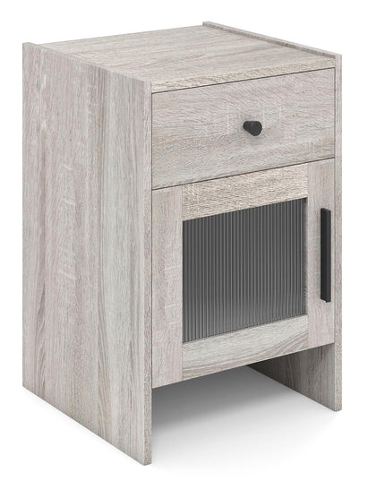 Giantex Farmhouse 16 Inch Rustic End Table with Wavy PC Door and Drawer