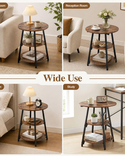 GIANTEX Round Industrial Side Table with Storage Shelves