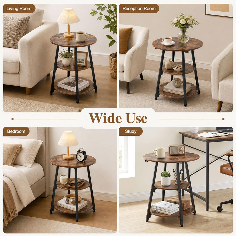 GIANTEX Round Industrial Side Table with Storage Shelves