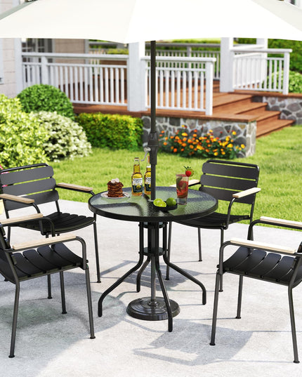 Giantex 31.5" Patio Round Dining Table with Tempered Glass Tabletop & 2" Umbrella Hole