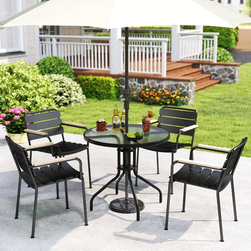 Giantex 31.5" Patio Round Dining Table with Tempered Glass Tabletop & 2" Umbrella Hole