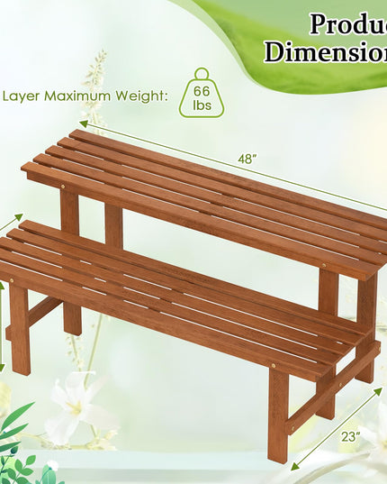 Giantex 2 Tier Wood Plant Stand with Teak Oil Finish