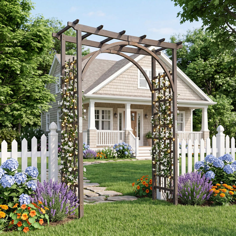 Giantex 213 cm Garden Arch Trellis with Flat Top for Climbing Plants