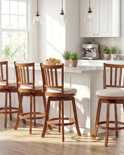 Giantex 25" Counter Height Stools with Rubber Wood Legs & Footrest & Upholstered Seat