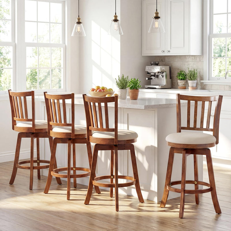 Tabourets de bar Giantex 63,5 cm avec pieds en bois d'hévéa, repose-pieds et assise rembourrée