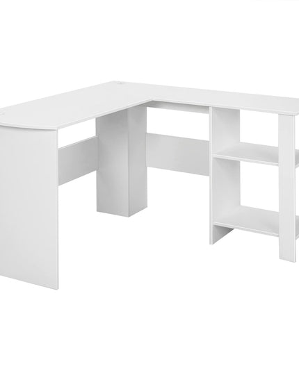 Giantex L Shaped Computer Desk, 51" Large Corner Desk with 2 Cable Holes & 2 Storage Shelves, White