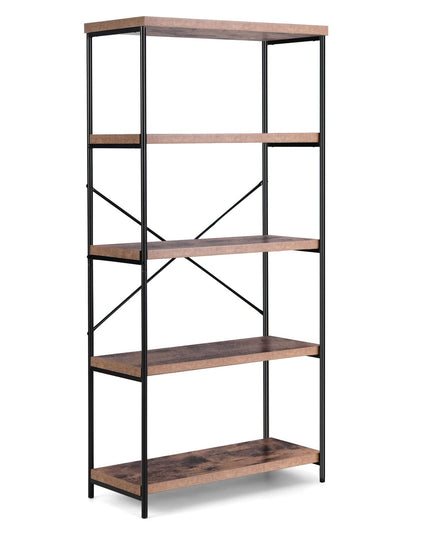 Giantex Industrial 5-Tier Wood Bookshelf - 63’’ Tall Open Storage Organizer Shelves with Anti-Tipping Device and Foot Pads