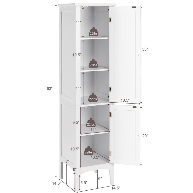 Storage Cabinet Bathroom High Cabinet with 5 Tier Shelves