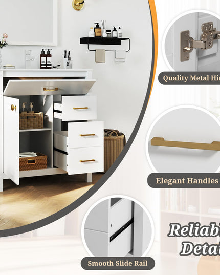 Giantex 30” Bathroom Vanity with Sink, Ceramic Basin Combo with 2 Drawers, 1 Door, 1 Flip-Out Drawer