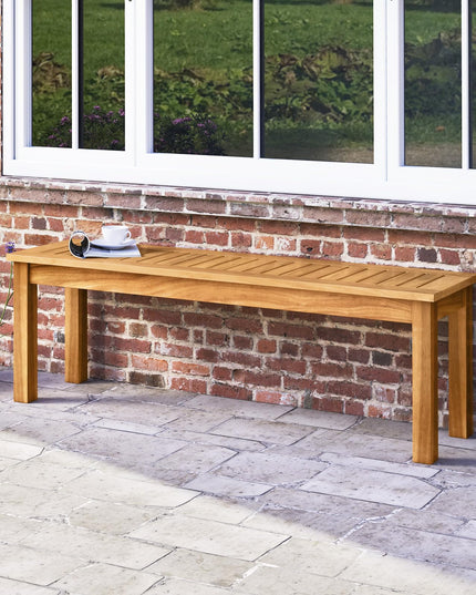 Giantex Acacia Wood Outdoor Bench with Slatted Seat and Solid Wood Legs