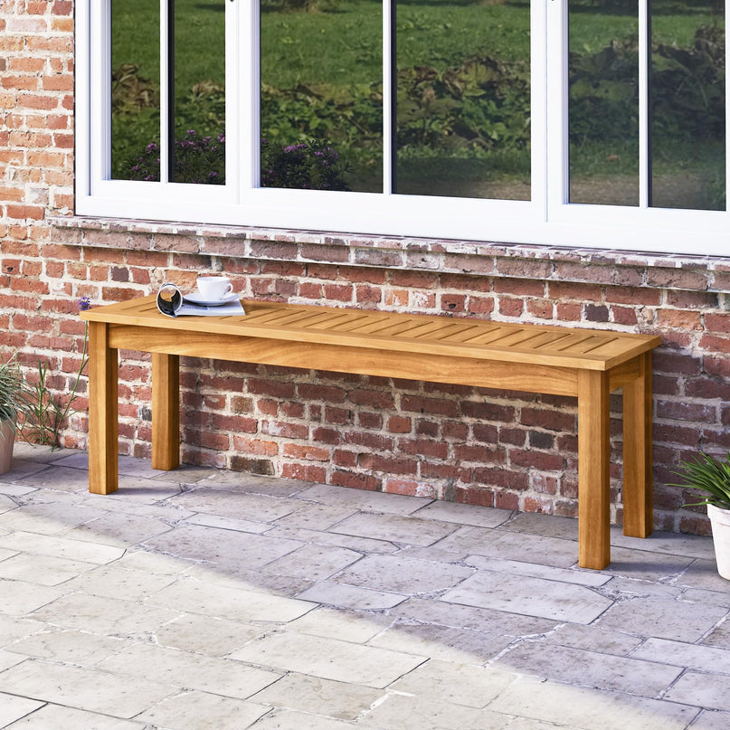 Giantex Acacia Wood Outdoor Bench with Slatted Seat and Solid Wood Legs