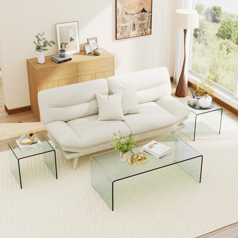 Giantex Tempered Glass Coffee Table Set of 3 Modern Living Room Tables Set for Small Spaces