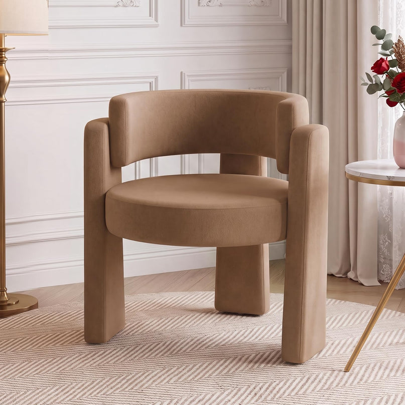 GIANTEX Modern Velvet Barrel Accent Chair with Thick Seat (1/2)