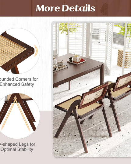 Giantex Folding Dining Chairs Set, Wooden Folding Chair with Rattan Backrest & Seat