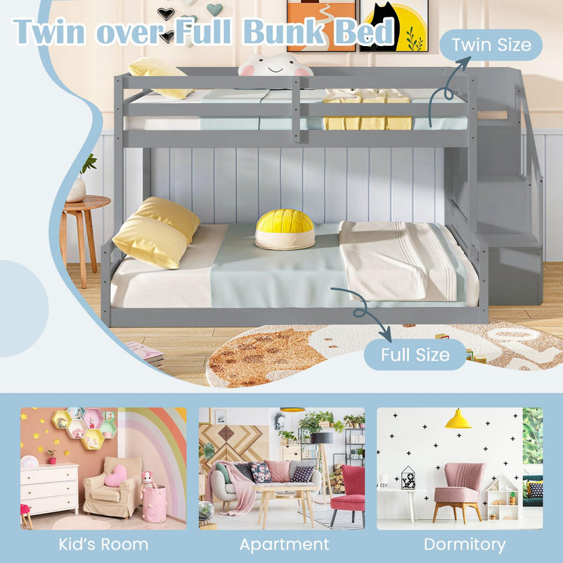 Giantex Bunk Bed with Stairs with Storage Staircase & Full-Length Guardrails