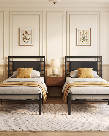 GIANTEX Twin Size Metal Bed Frame with Upholstered Headboard