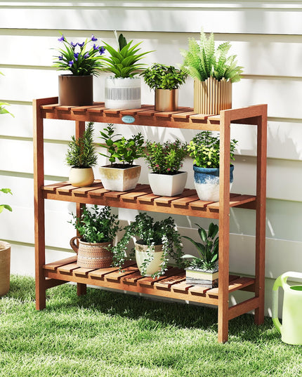 Giantex 3-Tier Solid Wood Plant Stand Wooden Flower Pot Display Rack
