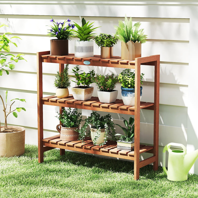 Giantex 3-Tier Solid Wood Plant Stand Wooden Flower Pot Display Rack