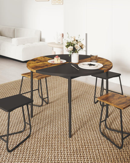 Giantex Ensemble de salle à manger 5 pièces pour 4 personnes Table de cuisine ronde de 119 cm et 4 tabourets