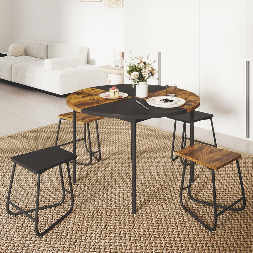 Giantex 5-Piece Dining Set for 4 47" Round Kitchen Table and 4 Stools