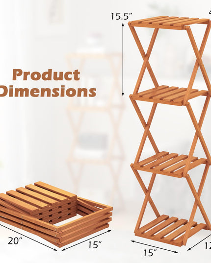 Giantex 4-Tier Foldable Plant Stand, Wooden Folding Display Rack with Sturdy X-shaped Structure