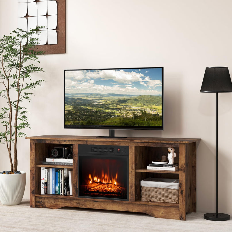 Giantex 58" TV Stand for Living Room 65" TV - Fireplace TV Cabinet for 18" Electric Fireplace (Not Included)