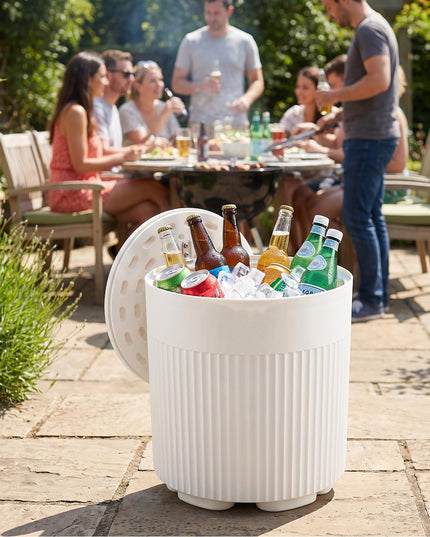 GIANTEX 3-in-1 6.2 Gal Outdoor Ice Bucket & Cooler Side Table with Storage