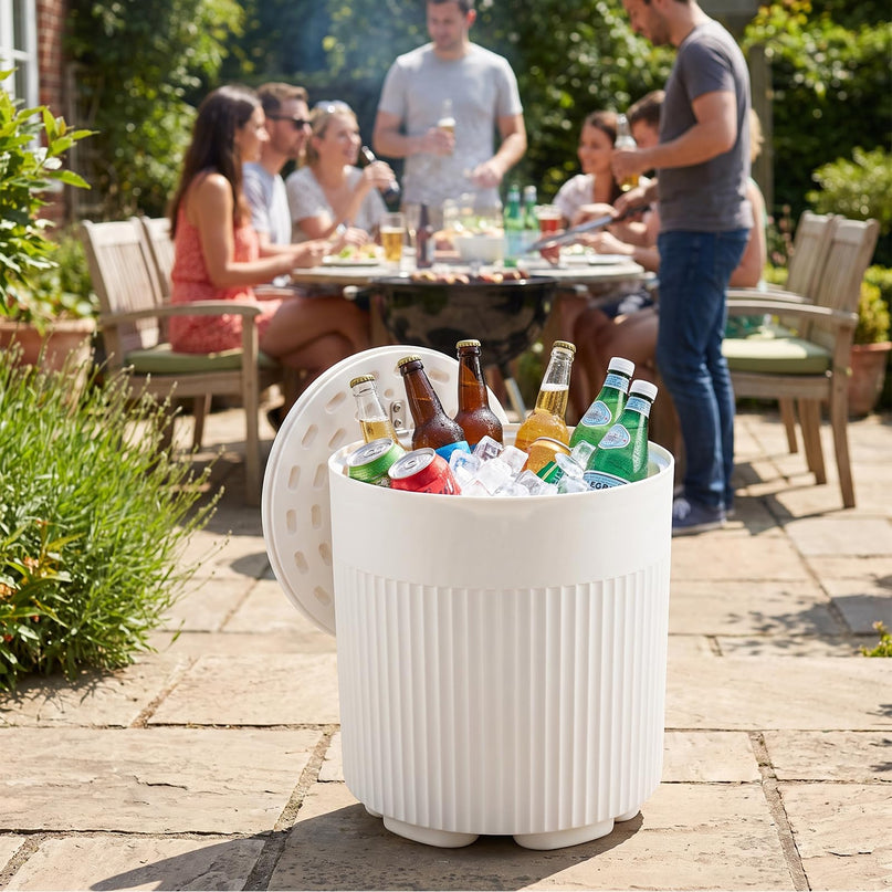 GIANTEX 3-in-1 6.2 Gal Outdoor Ice Bucket & Cooler Side Table with Storage