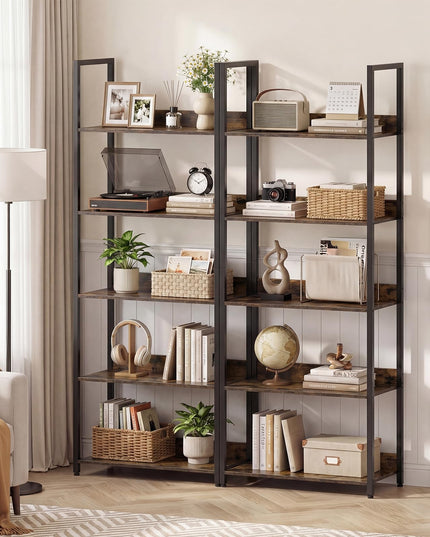 Giantex 5-Tier Tall Wooden Open Bookcase with Back Panels & Metal Frame (1/2)