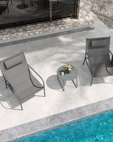 Giantex 3 Piece Patio Bistro Set, Outdoor Metal Chairs Set of 2 with Coffee Table, Breathable Fabric Seats