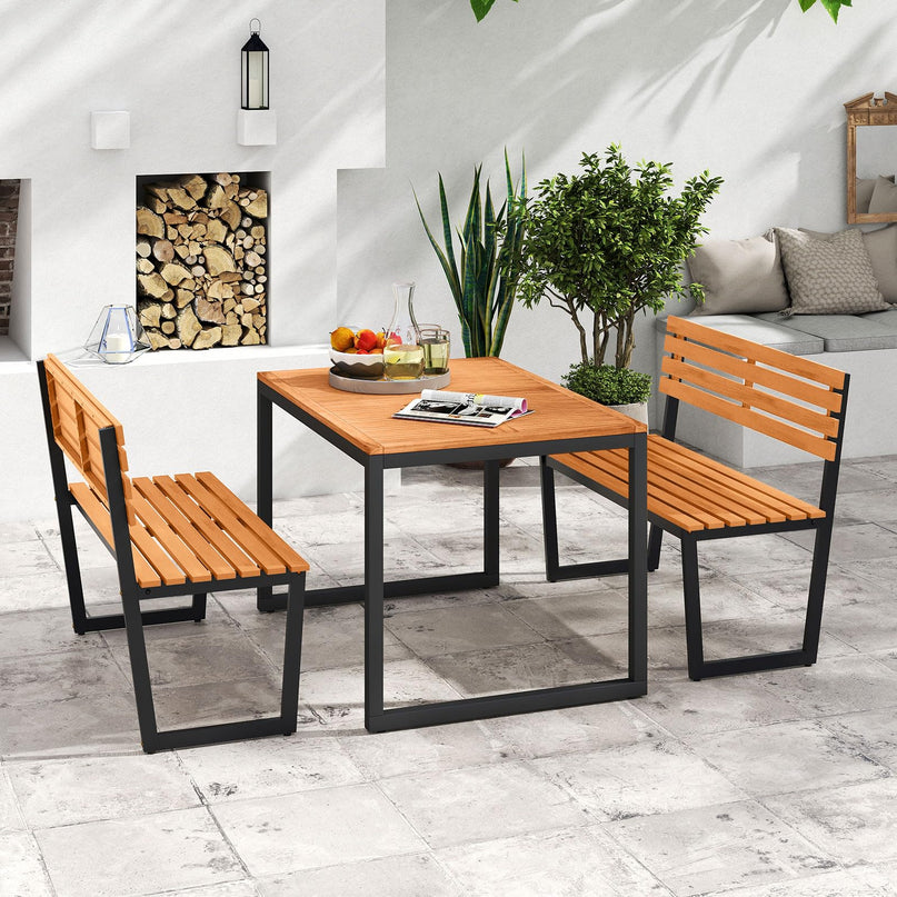 Giantex 43"×22"×33" Acacia Wood Patio Loveseat with Backrest | 800 lbs Weight Capacity