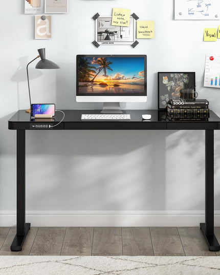 Giantex Glass Standing Desk with Drawer, 48" x 24" Height Adjustable Electric Stand Up Desk