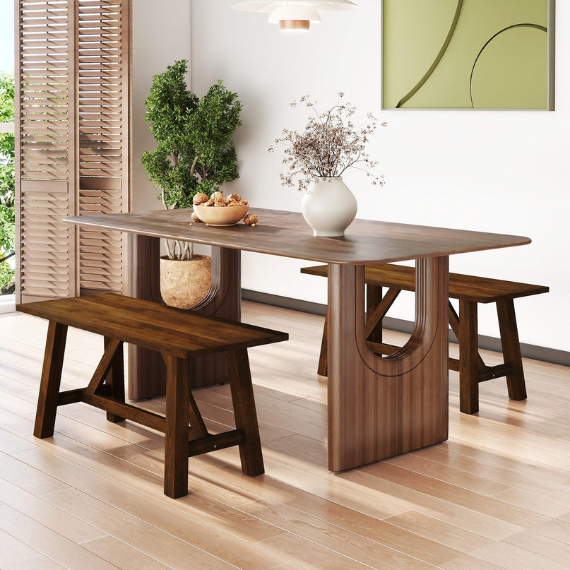 Giantex 38" Wooden Dining Bench with Rubber Wood Frame