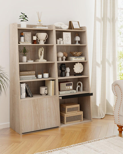 Giantex 6-Tier Bookcase, Freestanding Ladder Bookshelf with 2 Adjustable Shelves & Flip Up Door