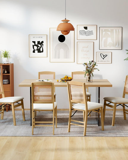 Giantex Rubber Wood Kitchen Chair w/Linen Padded Seat & Rattan Backrest No Assembly