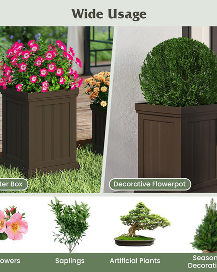 Giantex Square Plastic Planters Set of 2 with/Drainage Holes & Nesting Design