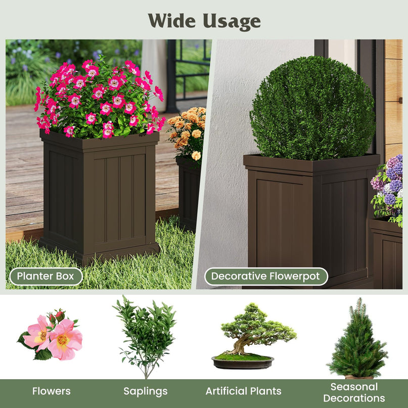Giantex Square Plastic Planters Set of 2 with/Drainage Holes & Nesting Design