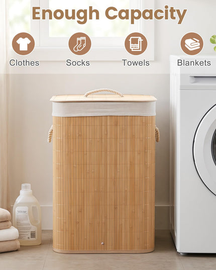 Giantex Bamboo Laundry Hamper with Lid for Bedroom Bathroom Laundry Room