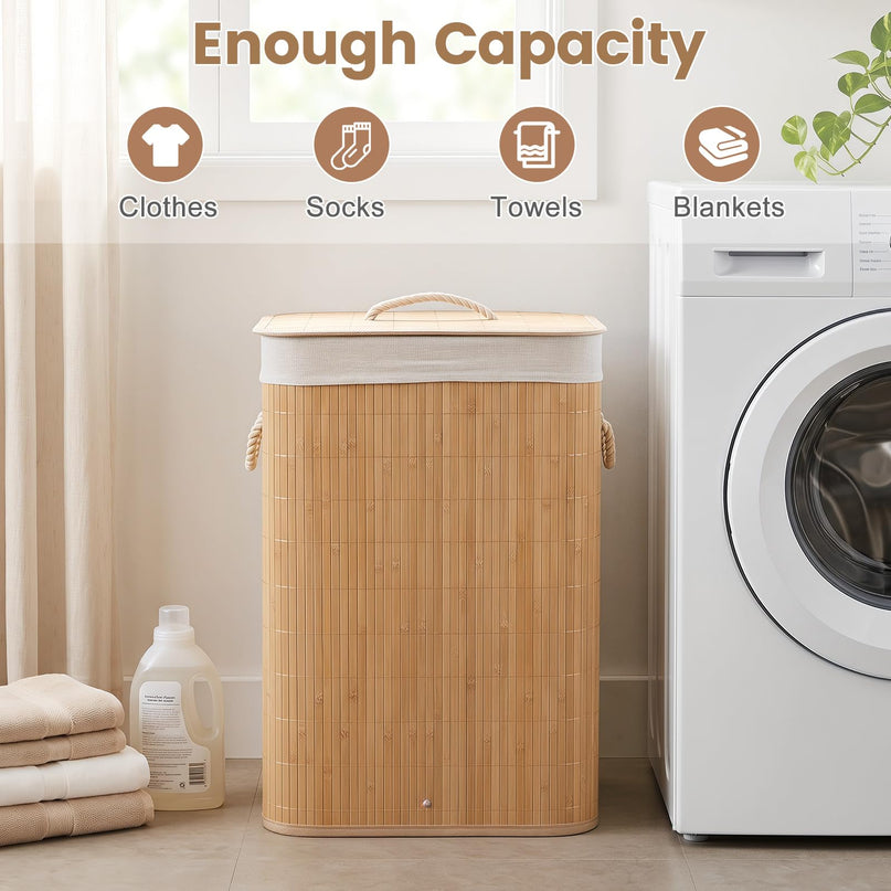 Giantex Bamboo Laundry Hamper with Lid for Bedroom Bathroom Laundry Room