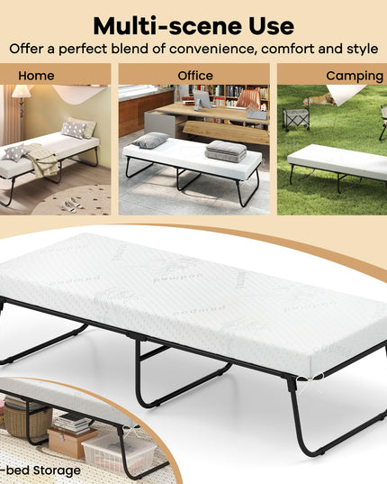Giantex 75" x 31" Rollaway Guest Bed with Memory Foam & Heavy-Duty Metal Frame