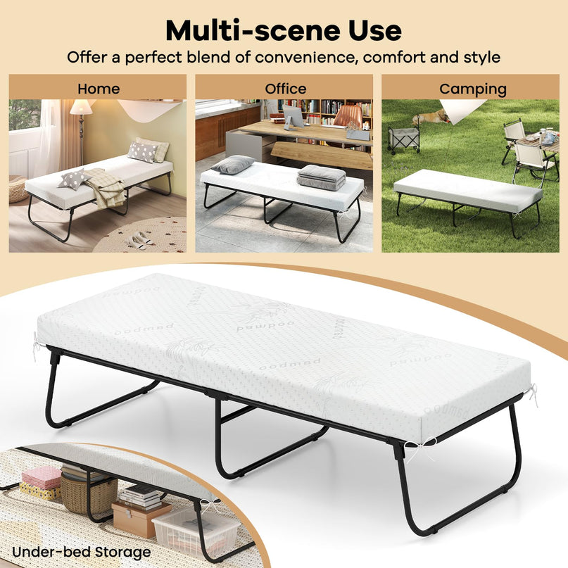 Giantex 75" x 31" Rollaway Guest Bed with Memory Foam & Heavy-Duty Metal Frame