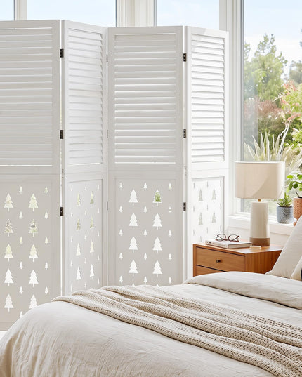 GIANTEX 67"H Folding Room Divider with Louvered Slats & Pine Tree Cutout