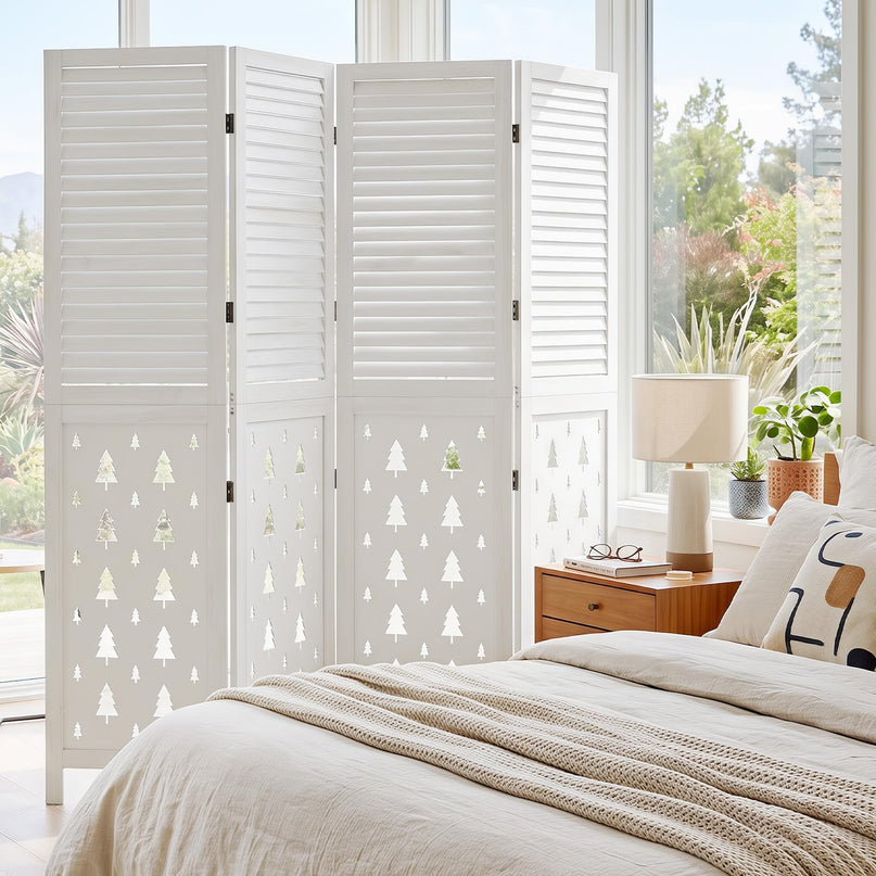 GIANTEX 67"H Folding Room Divider with Louvered Slats & Pine Tree Cutout