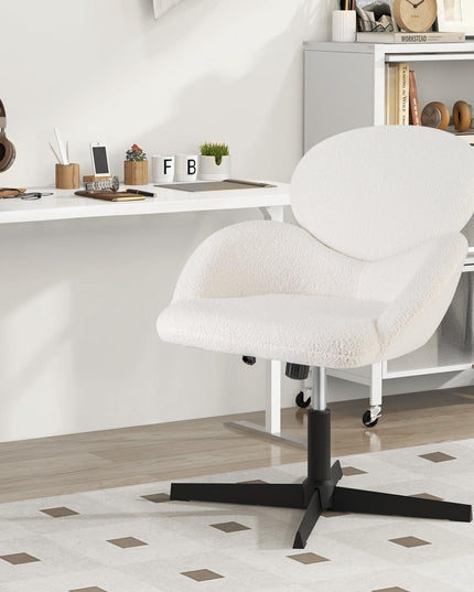 Giantex Criss Cross Chair, Faux Fur Cross Legged Desk Chair No Wheels w/Arms