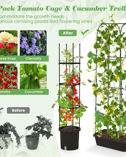Giantex Set of 2 Raised Garden Bed w/Trellis & Plant Cage, Planter Box w/ 71” Cucumber Trellis